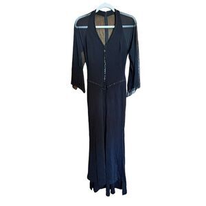 Nicole Bakti Dress Womens Small Black Mesh Embellished Long Evening Maxi Gown